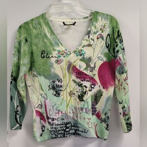 Y2K Green Fairycore Vintage Knit Top- Embellished M-L